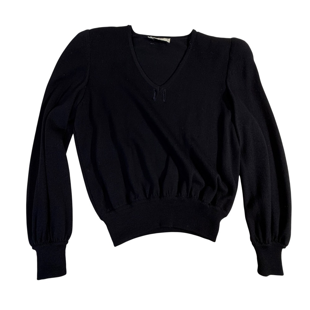 Vintage Valentino Miss V Sweater Size 8/10 Black Puff Sleeve V Neck Italy